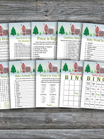 Merry Christmas baby shower games bundle,Christmas Baby Shower games package,Fun Baby Shower Games,9 Printable Games-246 $5.95