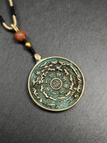 Gandhanra Vintage Tibetan Buddhist Calendar Amulet Sipaho Badge - Lima Brass Melong Mirror Protective Charm Feng Shui Pendant,43mm $199.99