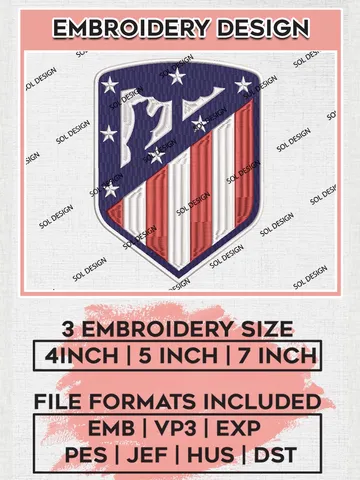 Atlético Madrid Logo Embroidery Design, La Liga Embroidery files, La Liga Atlético Madrid Teams, Football, Digital Download $6.99