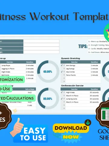 Fitness Workout Template, Editable Google Sheets, Digital Download for Personalized Fitness Planning & Progress Tracking $8.26