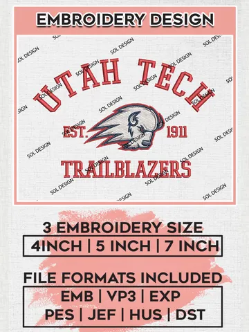 Utah Tech Trailblazers Est 1911 Embroidery Designs, NCAA Utah Tech Trailblazers Team Embroidery, NCAA Team Logo, 3 sizes, Machine embroidery Files, Digital Download $6.99