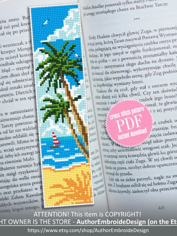 Bookmark beach cross stitch pattern digital PDF Handmade bookmark nature embroidery beginners Instant download Gift for book lover #B22 $4.40