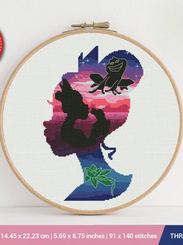 Tiana Princess Silhouette Frog Cross stitch pattern | Embroidery Pattern | Instant Download | Embroidery Designs $6.80
