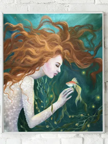 Mermaid Original Painting Woman Oil Painting Underwater Painting $742.98