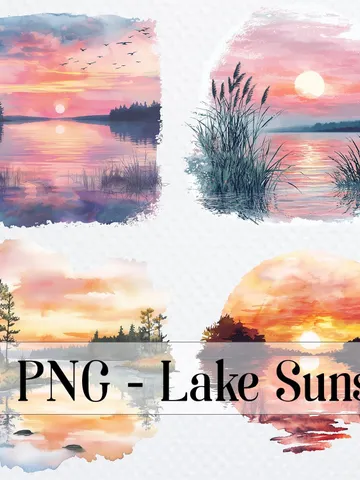 20 Sunset over Lake PNG  Clipart Bundle, Lake Sunset clipart, Printable Watercolor Sublimation clipart, Digital download, Paper craft $2.64