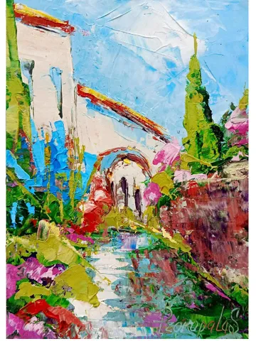 Positano Oil Painting Amalfi Coast Original Art Italy Seascape Impasto Artwork Travel Gifts 7x5 in $45.00