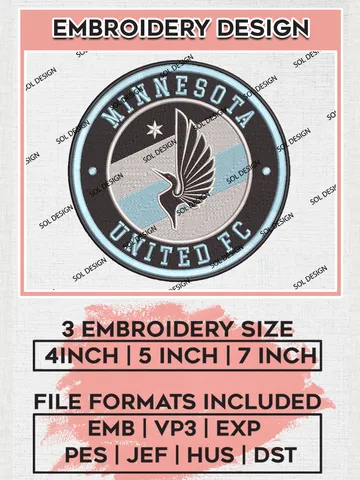 Minnesota United FC Soccer Team Logo Embroidery Design, MLS Minnesota United FC Logo Embroidery Files, Soccer Team Machine Embroidery, Machine Embroidery Design $6.99