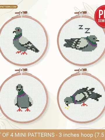 Bundle Pigeon cross stitch pattern, Set of 4 pigeon paterns, Tiny, bird, beginner counted, modern chart, gift DIY, embroidery, instant PDF $7.11