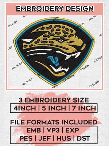 Jacksonville Jaguars Machine Embroidery Designs, NFL Jaguars, NFL Embroidery Designs, NFL Jacksonville Jaguars Machine Embroidery Design, Digital Download