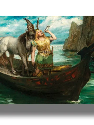 Heimdall trumpets his Horn. Scene from the Edda. $21.00