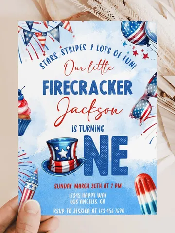 Firecracker 1st birthday invitation, Our little firecracker is turning one invitation, Firecracker invite Editable template - FC001 $7.00