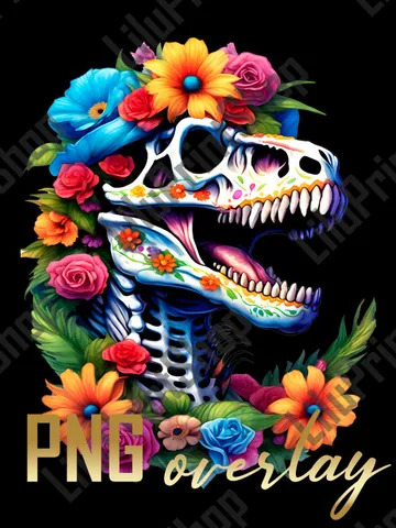 Tyrannosaur png Sugar skull clipart Dino Candy skull overlay for Day of the dead, Cinco de Mayo Dia de los muertos digital instant download $2.71