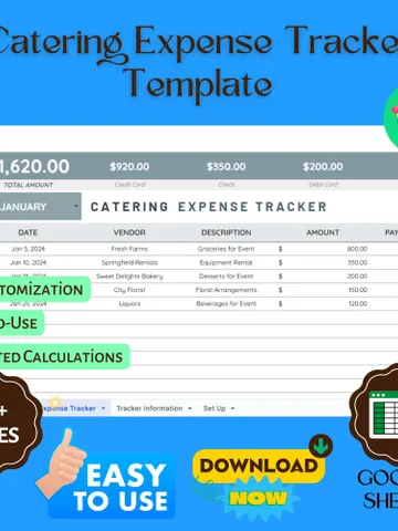 Catering Expense Tracker Template, Event Catering Budget Planner, Food & Beverage Cost Management Spreadsheet $8.26