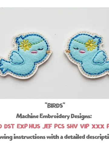 ITH Blue Bird Feltie Embroidery Design Applique, Mini Bird Embellishment Pattern, 4x4 Hoop DIY Craft File $3.00