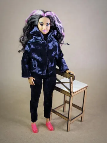 Handmade casual purple velvet two-piece set (hoodie and leggings) for 1/6 scale fashion female dolls $32.00