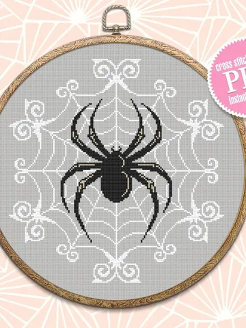 Halloween spider cross stitch pattern download PDF Spider web mandala cross stitch chart, Spooky cross stitch, Gothic home decor #H54 $4.60