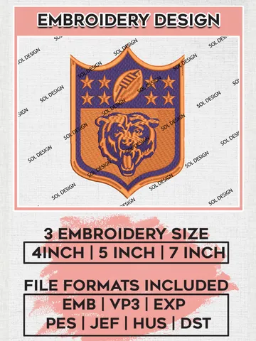 NFL Chicago Bears Logo Embroidery Designs, NFL Bears, NFL Logo Embroidery Files, NFL Chicago Bears Machine Embroidery Design, Digital Download