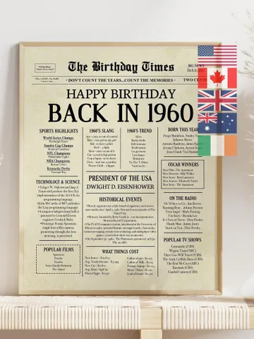 65th birthday newspaper poster printable sign born in 1960 fun facts back in 1960 birthday decor digital download $7.00