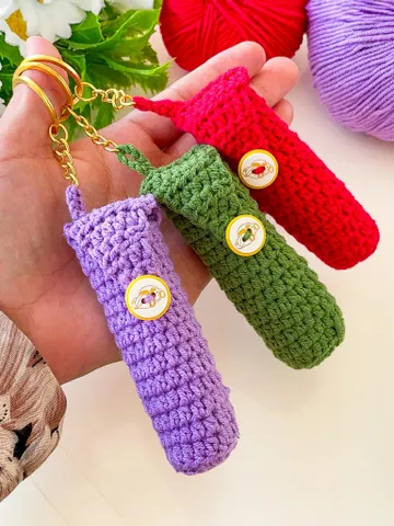 Lip Balm Holder DIY, Crochet Lipstick Case for Makeup Lovers, Stylish Crochet Makeup Keychain Case, Friendly Pattern for Handmade Gifts $4.50