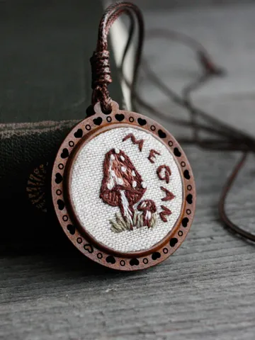 Dark academia jewelry Witchy mushroom pendant necklace for women Personalized wooden necklace with name Mori kei aesthetic jewelry