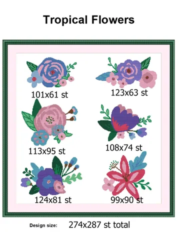 Small flower cross stitch pattern modern Tropical flower cross stitch Simple flower Xstitch pattern beginners PDF floral cross stitch easy $9.60
