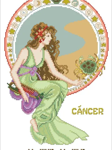 Vintage Cross Stitch Pattern Zodiac Sign Cancer Counted Digital Download PDF $4.50