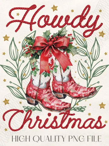 Howdy Christmas Png, Western Christmas Png, Coquette Christmas Png, Holiday Png, Cowgirl Christmas Png, Aesthetic png, Retro Christmas Png $4.56