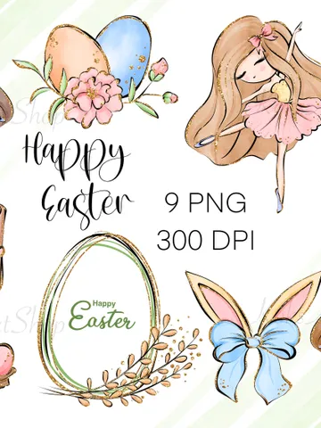 Easter rabbit clipart, Happy Easter clipart, Happy Easter png, Easter rabbit PNG, Easter egg clipart, Happy Easter stickers $2.20