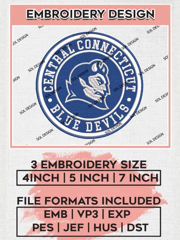 NCAA Central Connecticut Blue Devils Round Logo Embroidery, NCAA Central Connecticut Logo Embroidery files, NCAA Teams, Machine embroidery designs, Digital Download $6.99