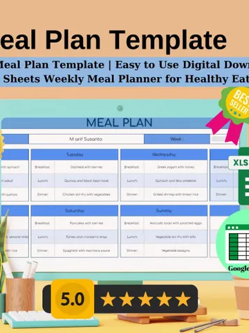 Editable Meal Plan Template | Easy to Use Digital Download | Google Sheets Weekly Meal Planner for Healthy Eating $5.46