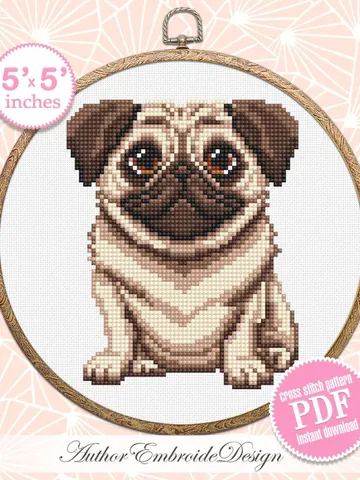 Pug dog cross stitch pattern PDF download Small pet cross stitch chart, Cute dog pattern digital PDF, Pug cross stitch, Dog lover gift #K68 $3.95