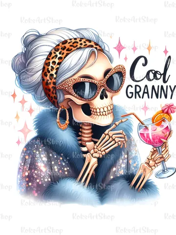 Cool granny PNG clipart, Cool granny sublimation design, Cool granny Tshirt design, Funny skeleton sublimation design $1.50