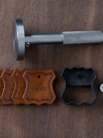 Leather Tag Cutter Set: Steel Die, Stamp & Press Handle (42x45mm)