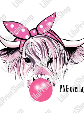 Strawberry cow PNG Strawberry cow overlay Strawberry cow Sublimation Design Highland cow clipart Cow and bubble gum Strawberry cow clipart $4.06