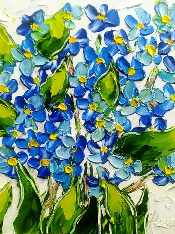 Forget-Me-Not Painting Floral Original Art 6x6 Impasto Oil Painting Small Art Flower Violet Painting by ArtProkopaloSv $90.00