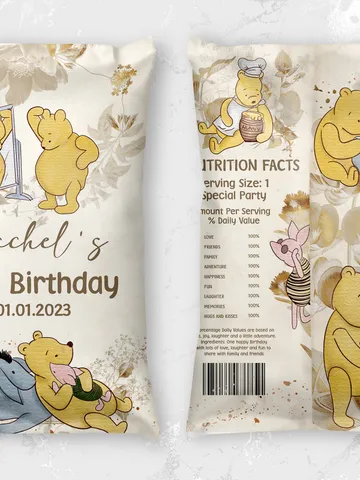 Editable Chips Bag Label Birthday Party; Winnie the Pooh 1st Birthday; Printable Chips Bag Potato Label; Winnie Pooh Party Decoration; flw12 $10.45