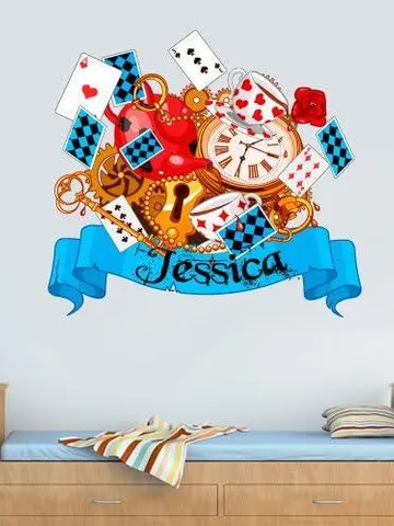 Personalized Alice in Wonderland Wall Decal Custom name Sticker (Col652) $27.99