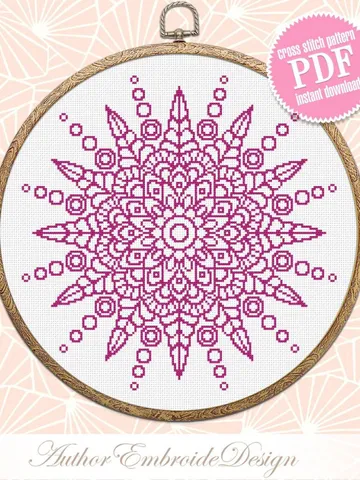 Flower mandala cross stitch pattern PDF download Mandala ornament cross stitch chart Monochrome mandala pattern digital PDF Home decor #M235 $4.60