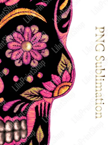 Sugar Skull sublimation png Candy Skull clipart of Faux embroidery Faux Applique Day of the dead Dia de los muertos Sugar Skull png clipart $2.71