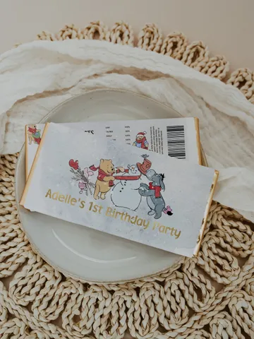 Editable Chocolate Wrapper Hundred Acre Wood First Birthday party chocolate wrap; Winnie the Pooh Party; Classic Pooh Birthday ; xpooh1 $10.45