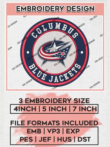 Columbus Blue Jackets Circle Logo Machine Embroidery Files, NHL Columbus Blue Jackets Embroidery Designs, NHL Blue Jackets Logo, NHL Embroidery Designs, Digital Download