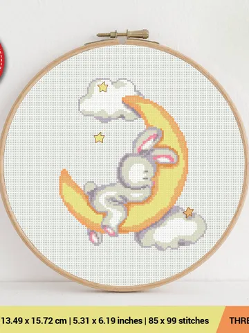 Bunny Moon Cross stitch pattern | Embroidery Pattern | Instant Download | Embroidery Designs $5.94