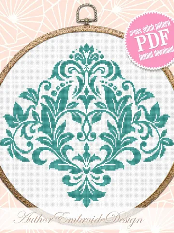 Floral damask ornament cross stitch pattern PDF download Flower mandala cross stitch chart, Damask pattern digital PDF, Floral scroll #M257 $4.60