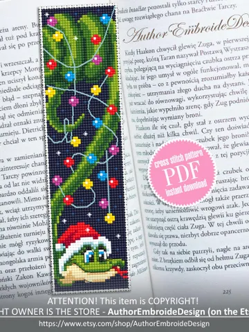 Christmas bookmark cross stitch pattern PDF download Funny snake cross stitch chart, Snake bookmark pattern digital PDF Happy new year #B363 $4.40