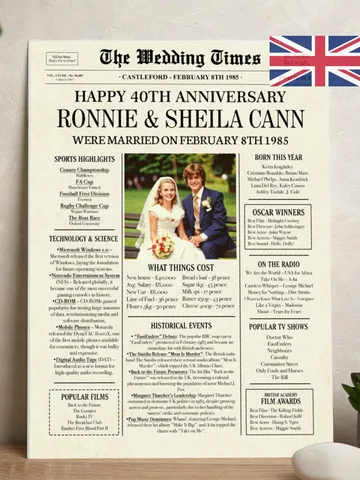 40th Anniversary 1985 Newspaper Photo Poster, 1985 Anniversary, 40th Anniversary Party Sign, 40th Anniversary Gift Board Anniversary gift UK