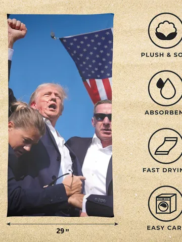 Trump Assassination Beach Towel, Trump Shot Election Bath Towel $45.00