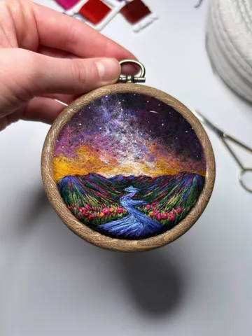 Embroidered and needle felted art "Midnight valley" $280.00