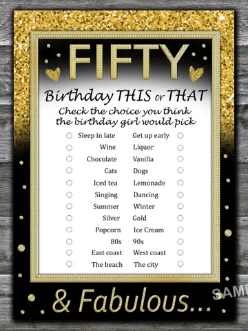 Fifty Birthday This or that game,Adult Birthday party game-fun games for her-Instant download $1.75