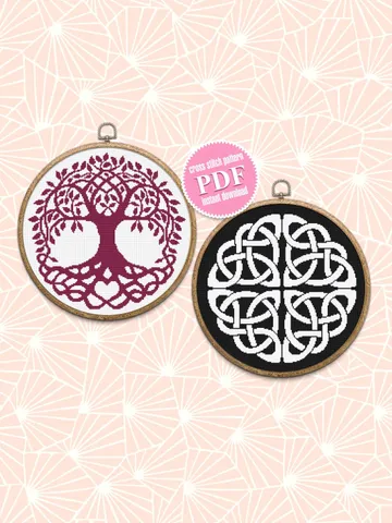 Mandala set cross stitch pattern download PDF Celtic knot cross stitch chart, Monochrome Tree of life cross stitch, Mandala embroidery #S30 $7.50