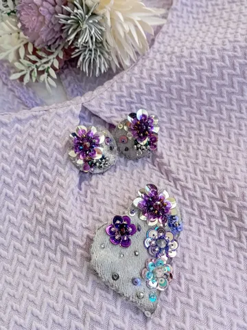 One of a kind handmade jewelry set heart brooch and earrings for women, valentines gift for her heart jewelry heart gift $50.00